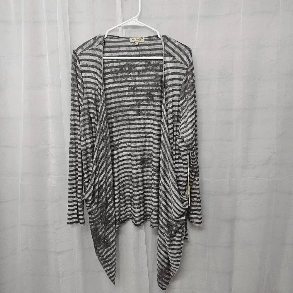 One World Gray Striped Grunge Cardigan Jacket Open Punk 2X NWT - Picture 8 of 13